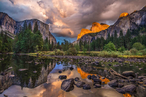 A sunset of storm light at Yosemite Valley