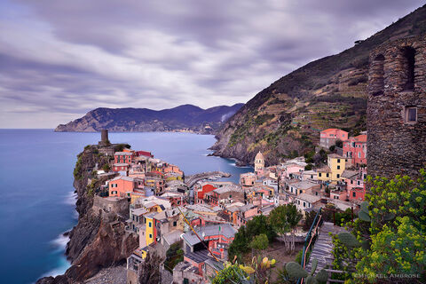 Brightly colored buildings help those at sea better identify their abode in this coast Italian village, Vernazza, one of the Cinque Terre.