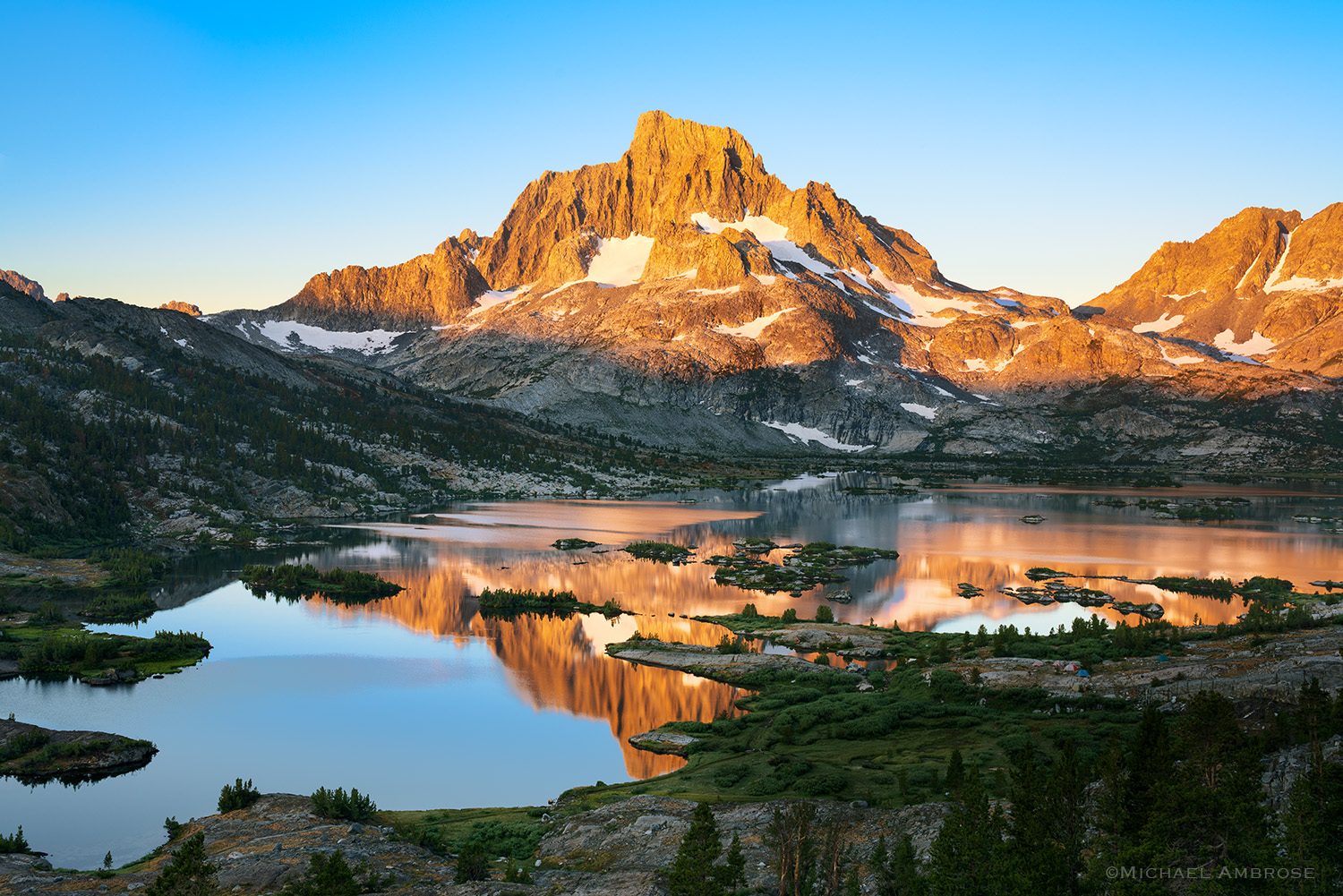 Thousand Island Lake and Banner Peak on the John Muir Trail in California.