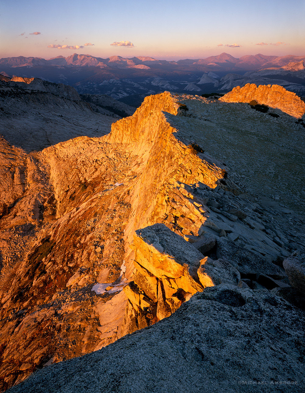 Mt. Hoffman ridge divided by sunset light in Yosemite National Park.