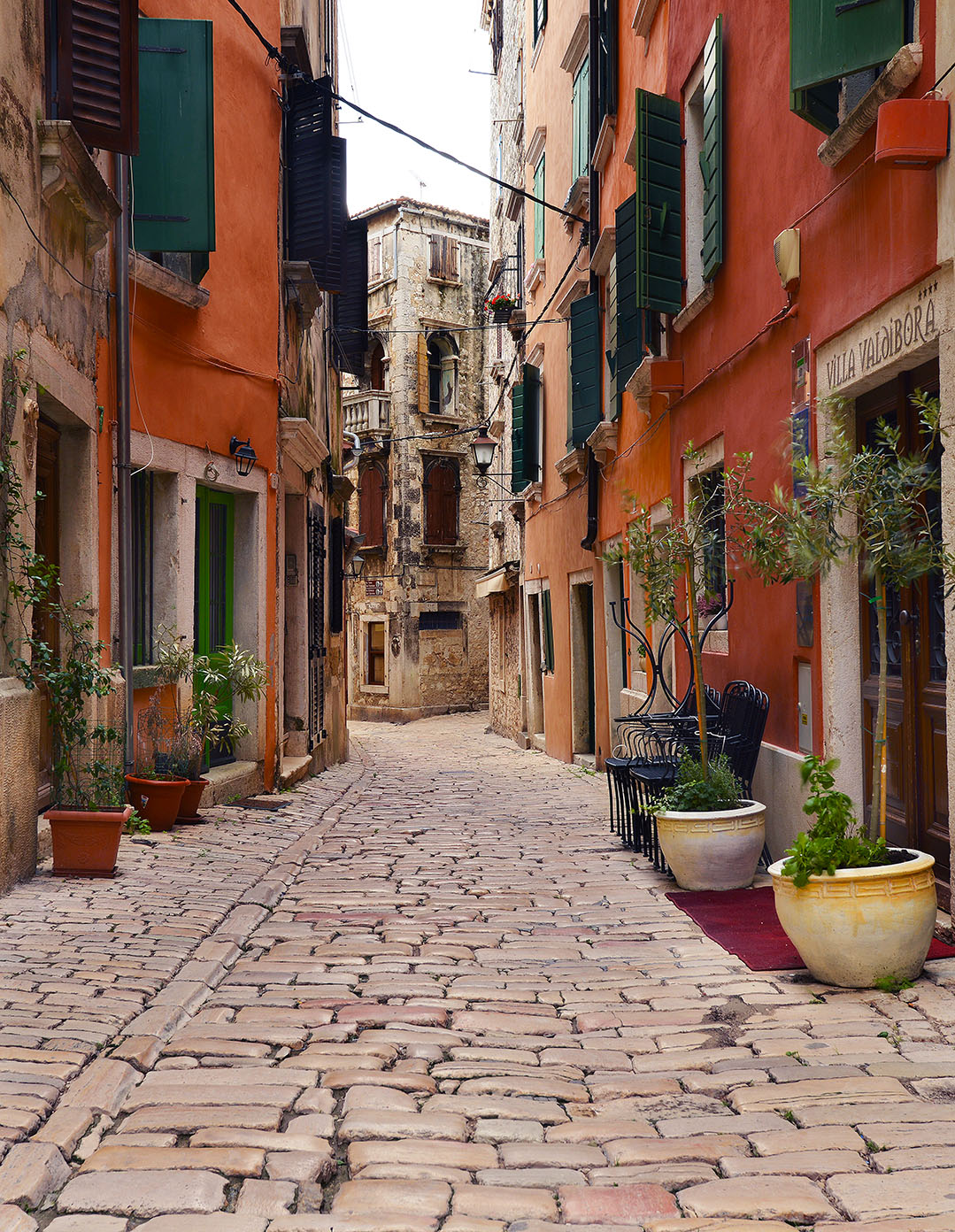 The historic district of Rovinj feels just as Italian is Croatian with its cobbled streets and colorful buildings.