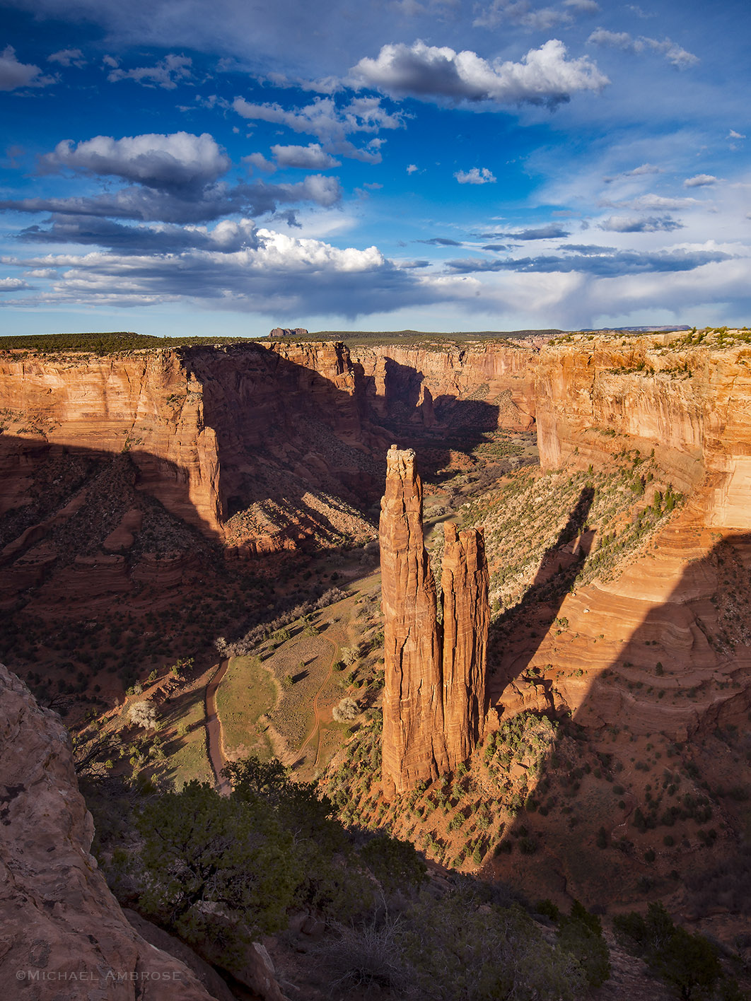 Spider Rock spire is a prominent feature in Canyon de Chelly National Monument, on Navajo land in Arizona.